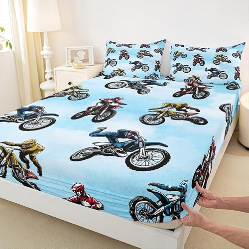 Miniatura 6 de Erosebridal Juego de sábanas de motocross tamaño individual, sábana bajera ajustable para deportes extremos para niños y adolescentes, juego de ropa
