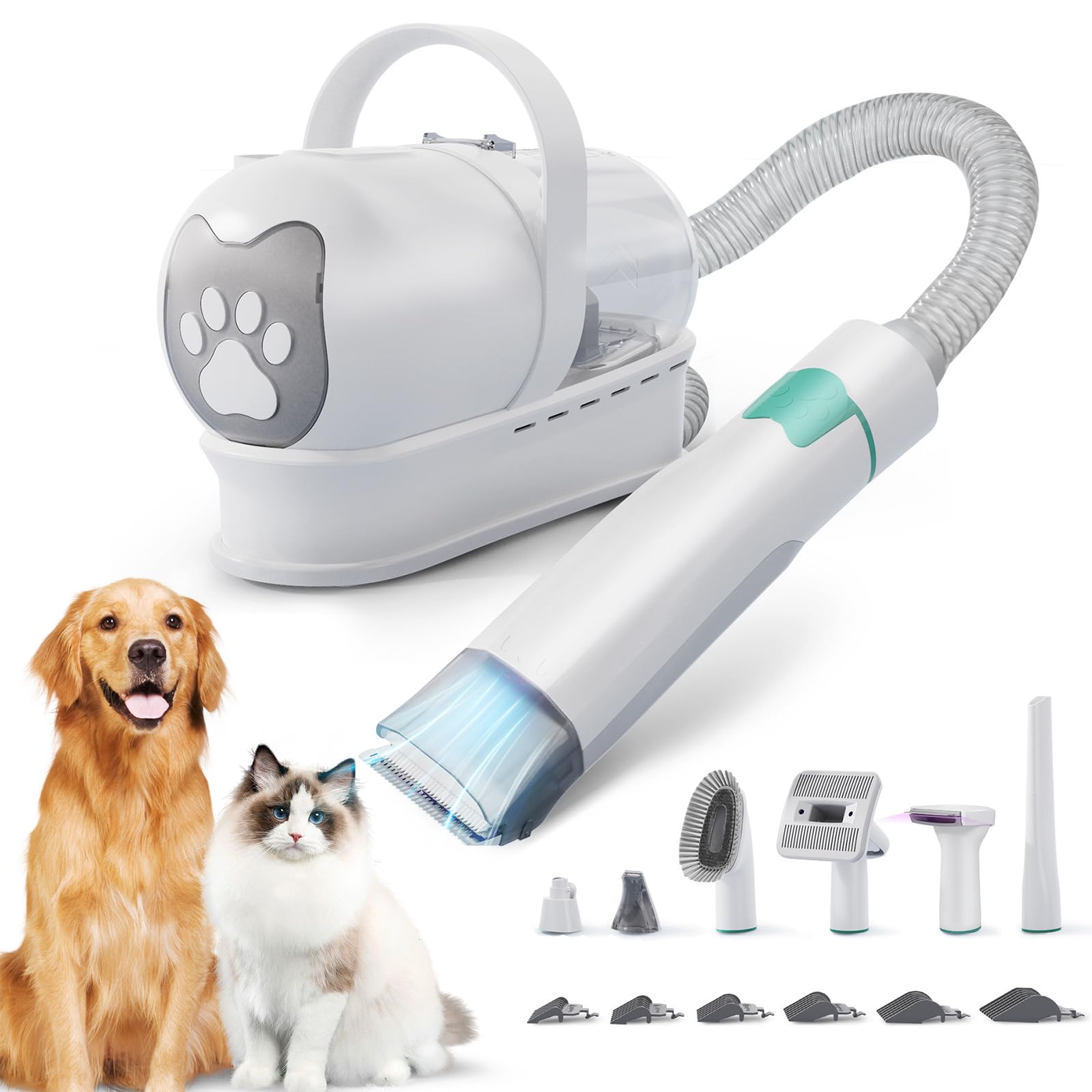 Aspirateur pour chien avec brosse 13000 Pa Super puissance d'aspiration 7 outils de toilettage professionnel avec tondeuse pour tous les animaux à fourrure