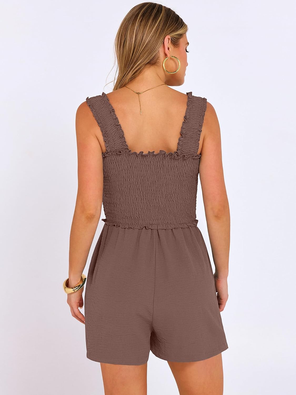 ANRABESS Women's Rompers Summer Casual Smocked Square Neck Sleeveless Loose Shorts Jumpsuit 2026 Beach Vacation Clothes - Image 4