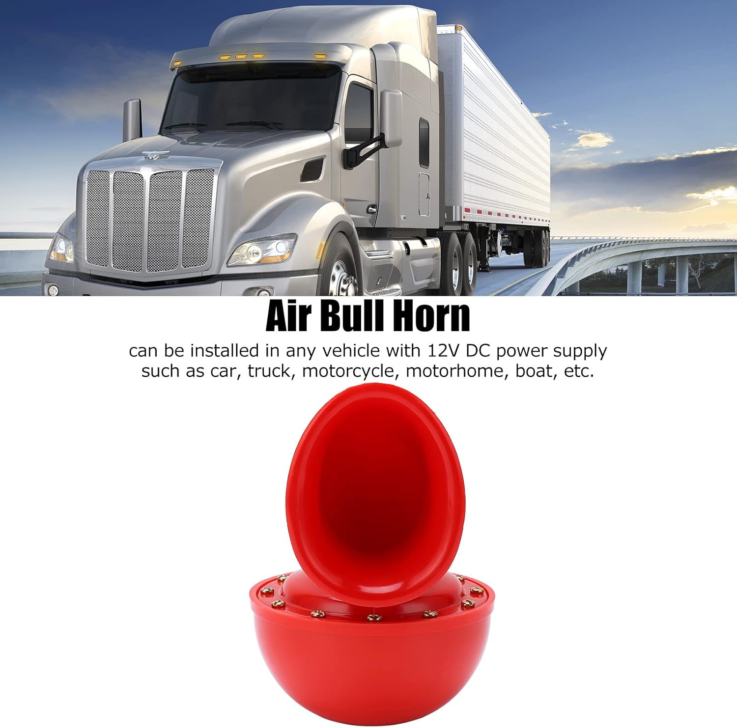 Car Horn 150db Red Air Horn Electric Horn Cow Sound Metal Horn for Truck Train Boat Motorcycle Car