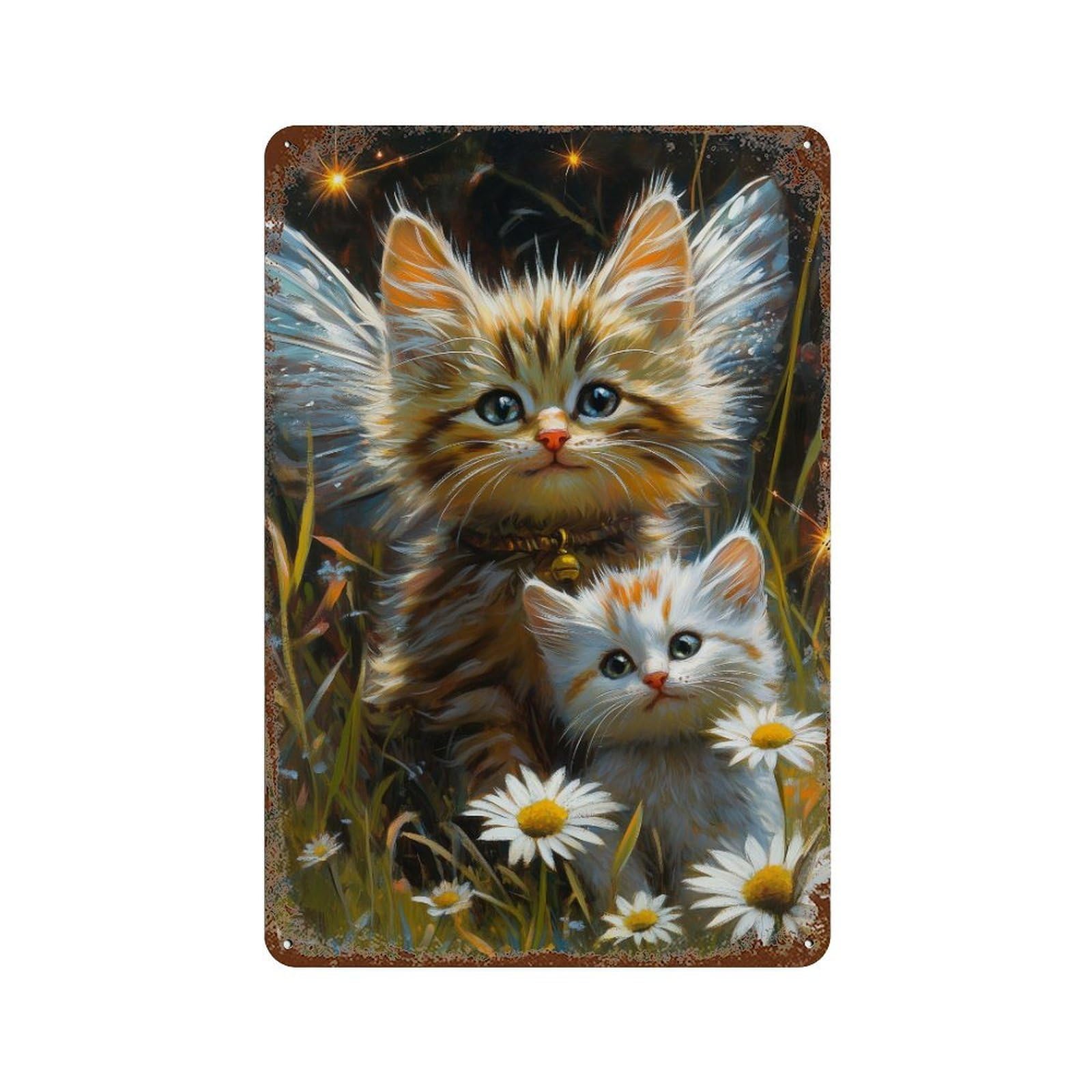 Whimsical Kitten Garden Rust Effect Tin Sign 11.8"x7.9", Novelty Wall Decor for Patio, Garden Room And Bar Decor