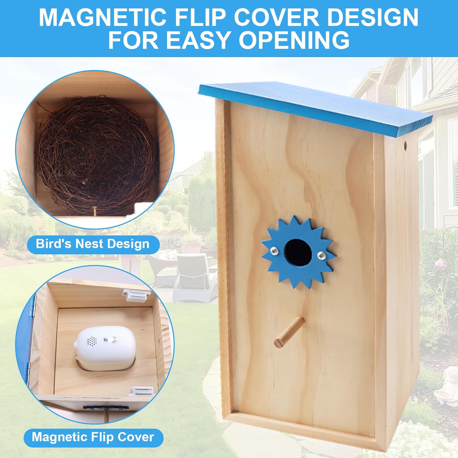 Smart Bird House with Camera Solar Powered, Birdhouse with 1080P HD Camera Wireless, Auto Capture Bird Videos & Motion Detection and App Notify, Wooden Birdhouses for Bluebirds and Sparrows
