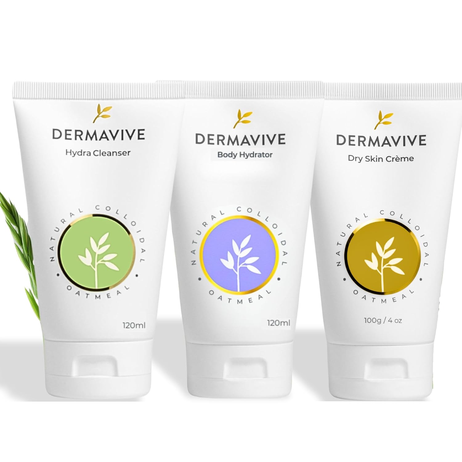 Dermavive Sensitive Skin Care Bundle – Hydrating Facial Cleanser 120ml + Oatmeal Body Hydrator 120ml + Dry Skin Crème 100g | For Dry, Flaky, Itchy & Sensitive Skin | With Colloidal Oatmeal & Vitamin E