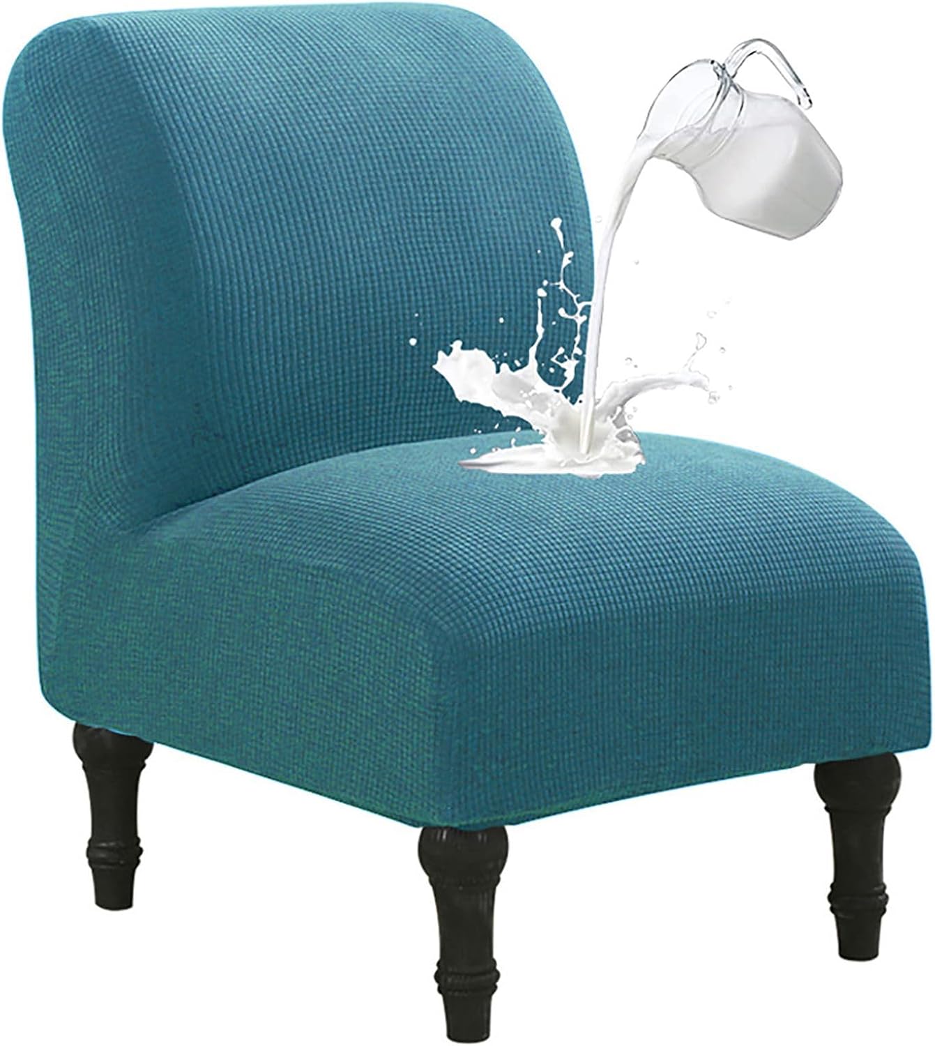 Waterproof Armless Chair Slipcover, Stretch Armless Accent Chair Cover Removable Slipper Chair Cover Washable for Dining Room-Blue-1 Piece