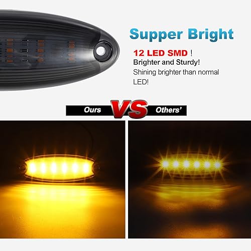 Miniatura 5 de Partsam 5 piezas de lente ahumada amarilla 6 LED Top Cab Marker techo luces de funcionamiento reemplazo de montaje para Freightliner Cascadia Heavy