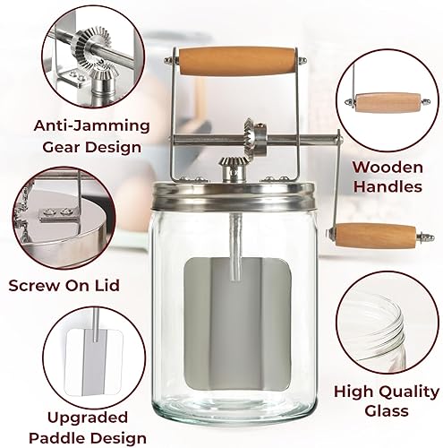 Miniatura 3 de Dazey Butter Churn paño de queso y paletas de mantequilla de madera de haya incluidas, batidora de mantequilla de manivela de mano, máquina manual