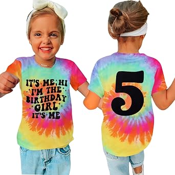 Its Me Hi Im The Birthday Girl Shirts Kids Toddler Girls Birthday Tie Dye T-Shirt Party Outfits Tees Tops 5-10Y