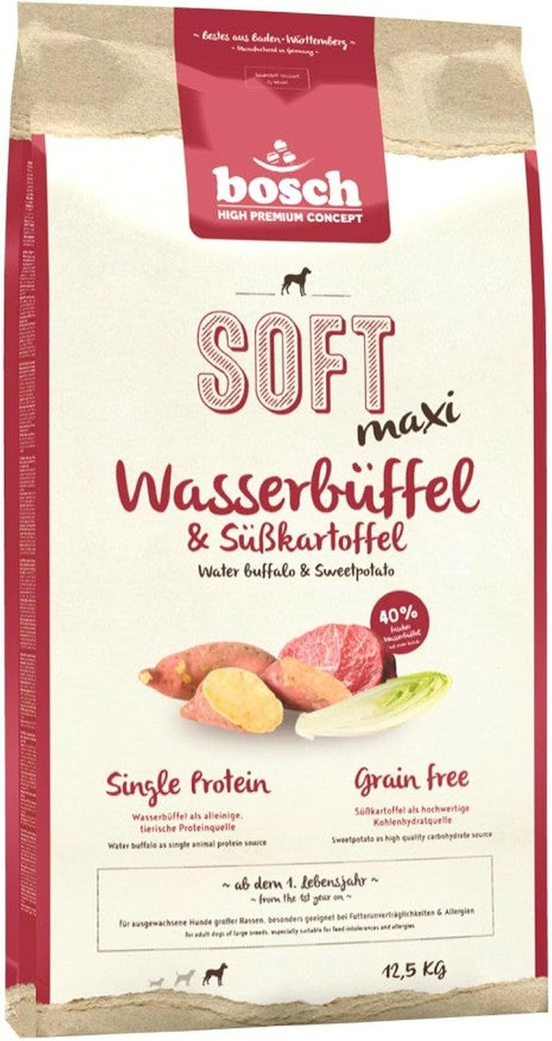 bosch HPC SOFT Maxi bawół wodny i słodkie ziemniaki, półwilgotna karma dla dorosłych psów dużych ras, pojedyncze białko, bez ziarna, 1 x 12,5 kg
