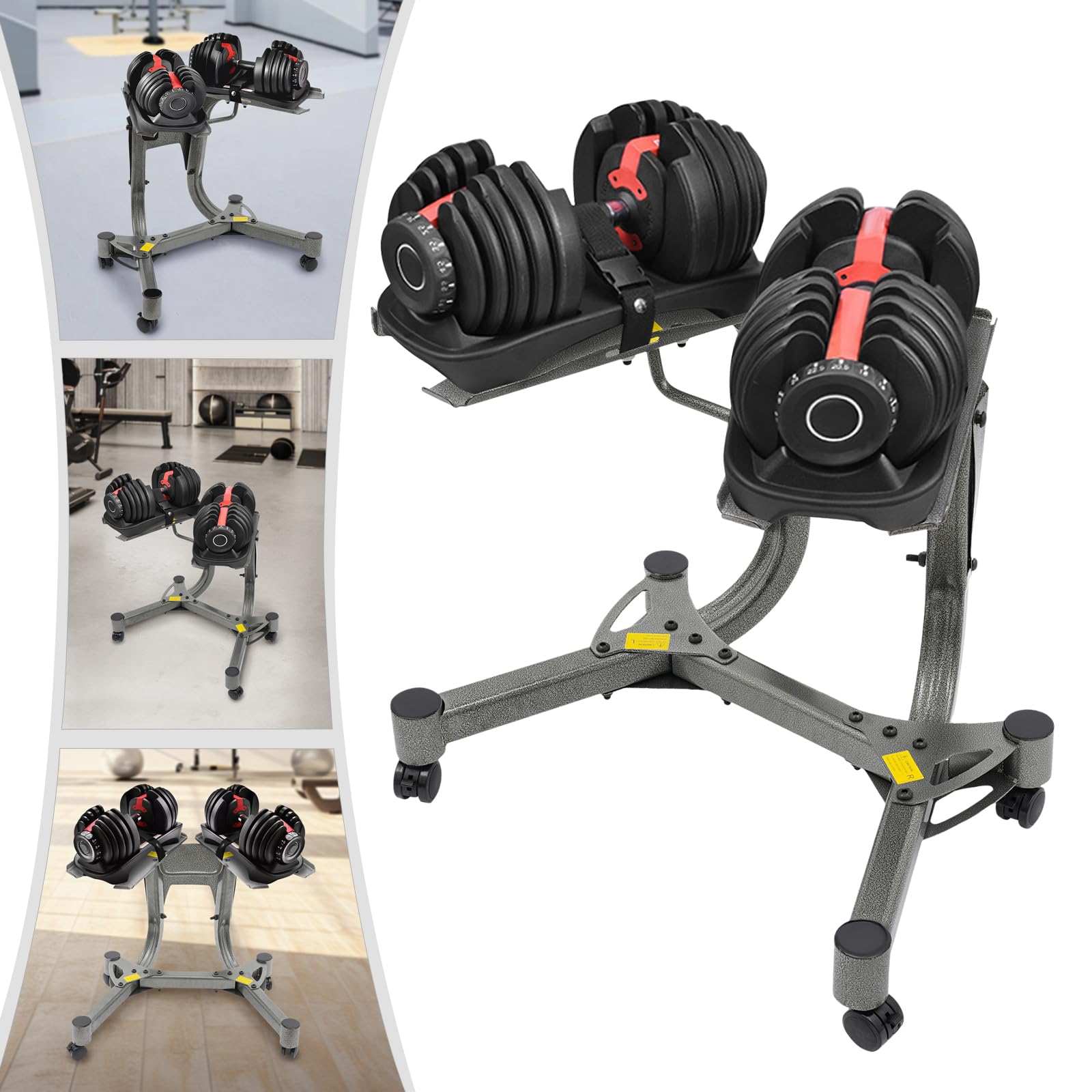 Supporto per manubri in metallo con ruote, supporto per manubri e pesi | Capacità di carico 100 kg, supporto per manubri regolabili da 552 e 1090, per casa e palestra
