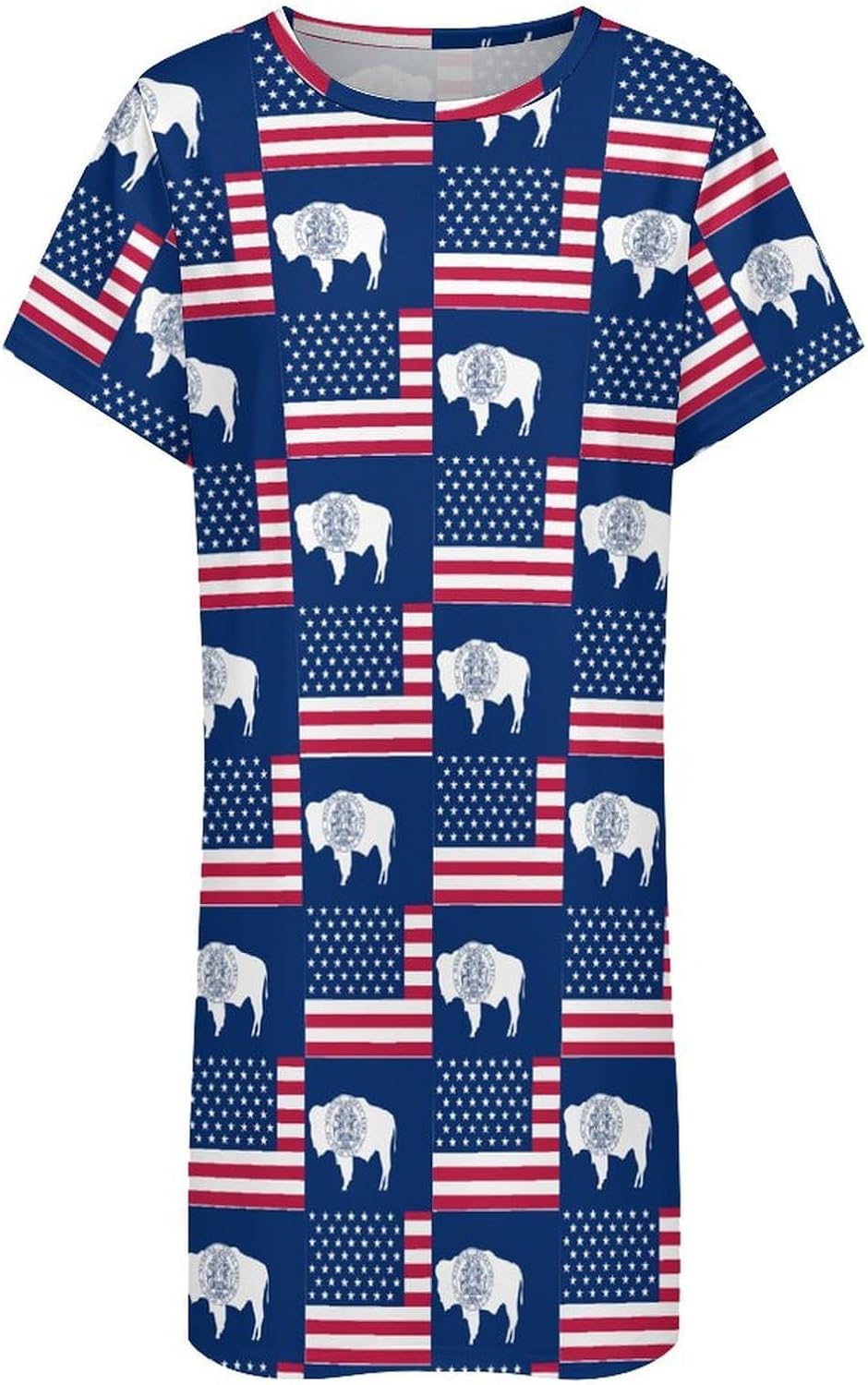 Flag of Usa And Wyoming Nightgowns for Women Short Sleeve Sleep Dress Casual Sleepshirt Night Gowns Pajamas
