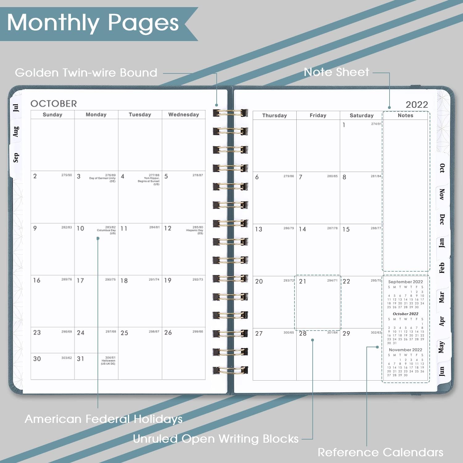 2022-2023 Planner - Year Weekly & Monthly Planner with Tabs, Smooth Faux Leather & Flexible Cover with White Paper, July 2022 to June 2023, Twin-Wire Binding, 5.85" x 8.25", Green