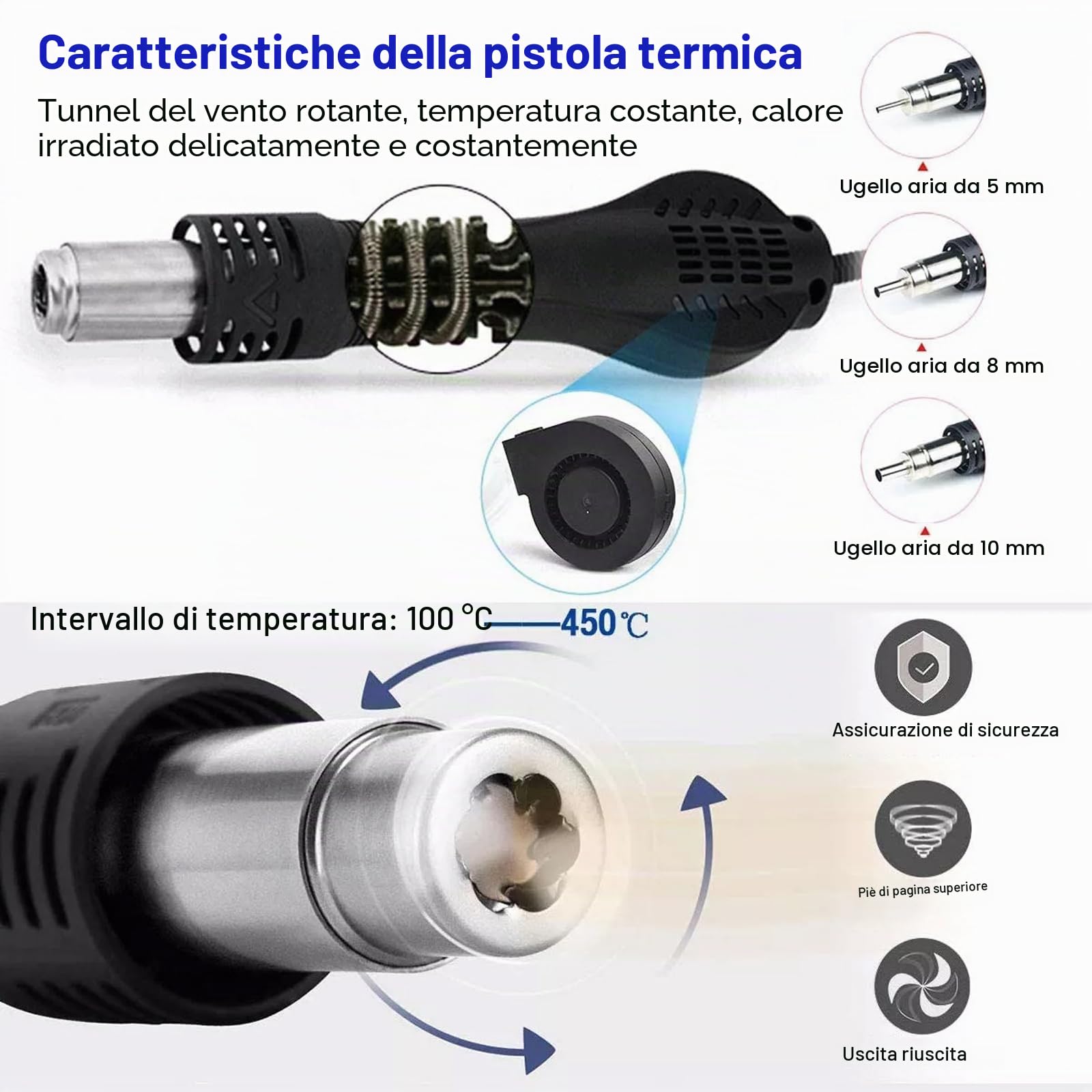Stazione Saldante Ad Aria Calda, 700W 8586 2 In 1 Saldatore A Stagno E Stazione Di Saldatura Stazione Dissaldante, Stazione Saldatura Dgitale Pistola Aria Calda Smd Rework Station Con 3 Ugelli