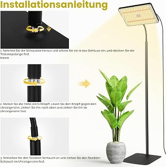 286 LEDs Plant Lamp LED Full Spectrum 26 W Plant Lamp with Timer 4/8/12H 10 dimmable levels height adjustable 50 cm ~ 125 cm plant light for indoor plants and large plants [Energy Class F]