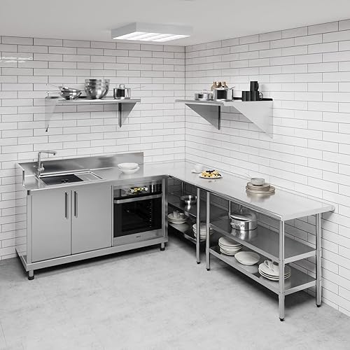 Vista 33 de AmGood Estante de pared de acero inoxidable de 60 pulgadas de largo x 8 pulgadas de profundidad Certificado NSF Estantería de metal