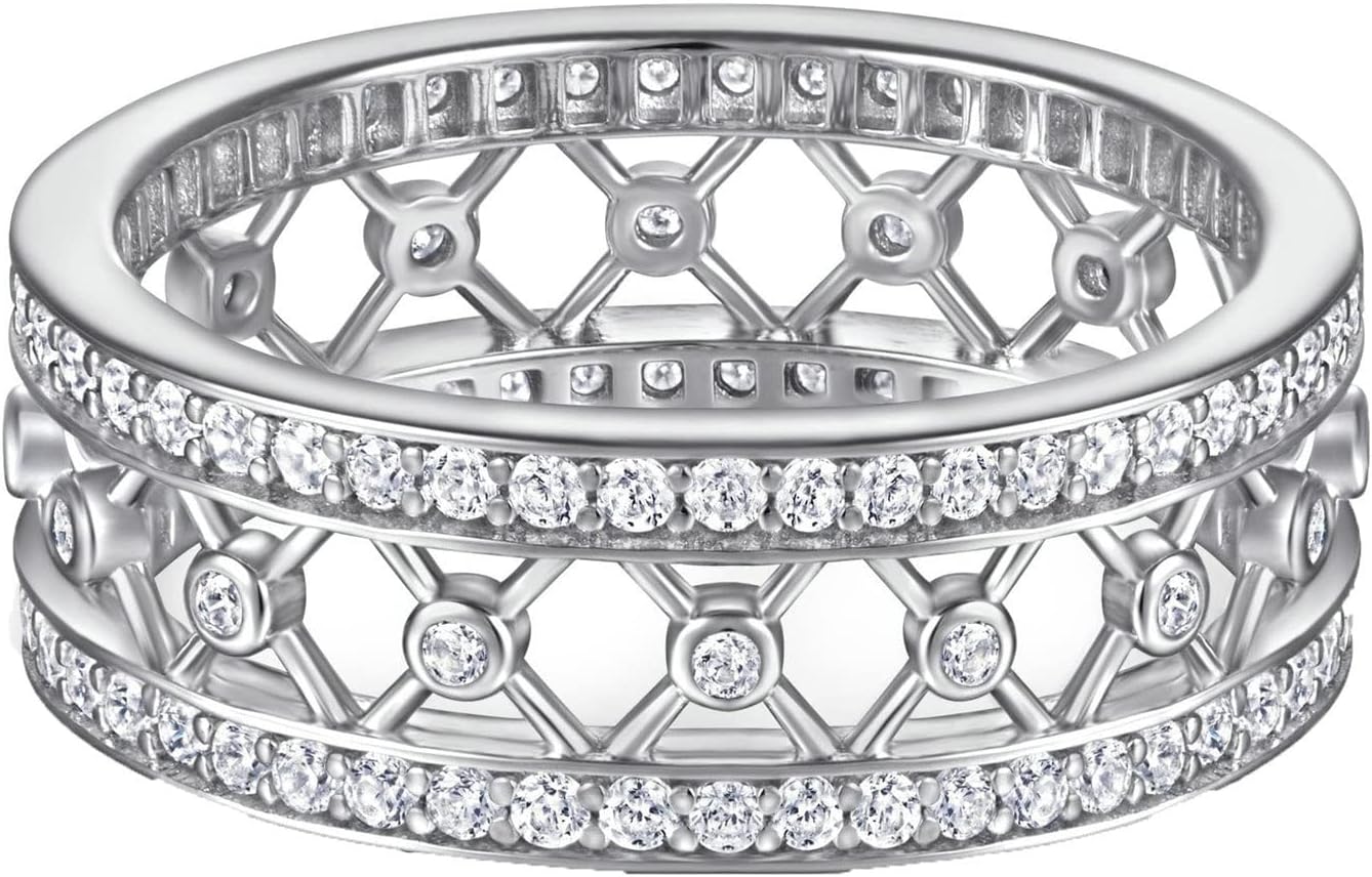 Silver Wedding Rings for Women 925 Woman Ring Wedding Hollow Band with Round Cubic Zirconia Women Ring Jewelry Size 5-10