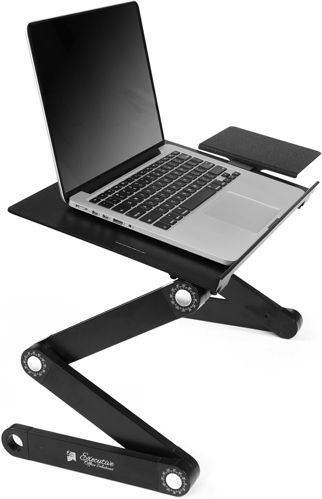 Executive Office Solutions Portable Adjustable Aluminum Laptop Desk/Stand/Table Vented w/CPU Fans Mouse Pad Side Mount-Notebook-MacBook-Light Weight Ergonomic TV Bed Lap Tray Stand Up/Sitting-Black