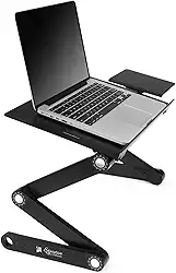 Executive Office Solutions Mesa portátil ajustável de alumínio para laptop/suporte/mesa ventilada com ventiladores de CPU Mouse Pad Montagem lateral - Notebook-MacBook-Leve Ergonômico TV Cama Bandeja de colo Stand Up/Sentado - Preto