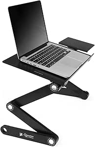 Executive Office Solutions Portable Adjustable Aluminum Laptop Desk/Stand/Table Vented w/CPU Fans Mouse Pad Side Mount-Notebook-MacBook-Light Weight Ergonomic TV Bed Lap Tray Stand Up/Sitting-Black