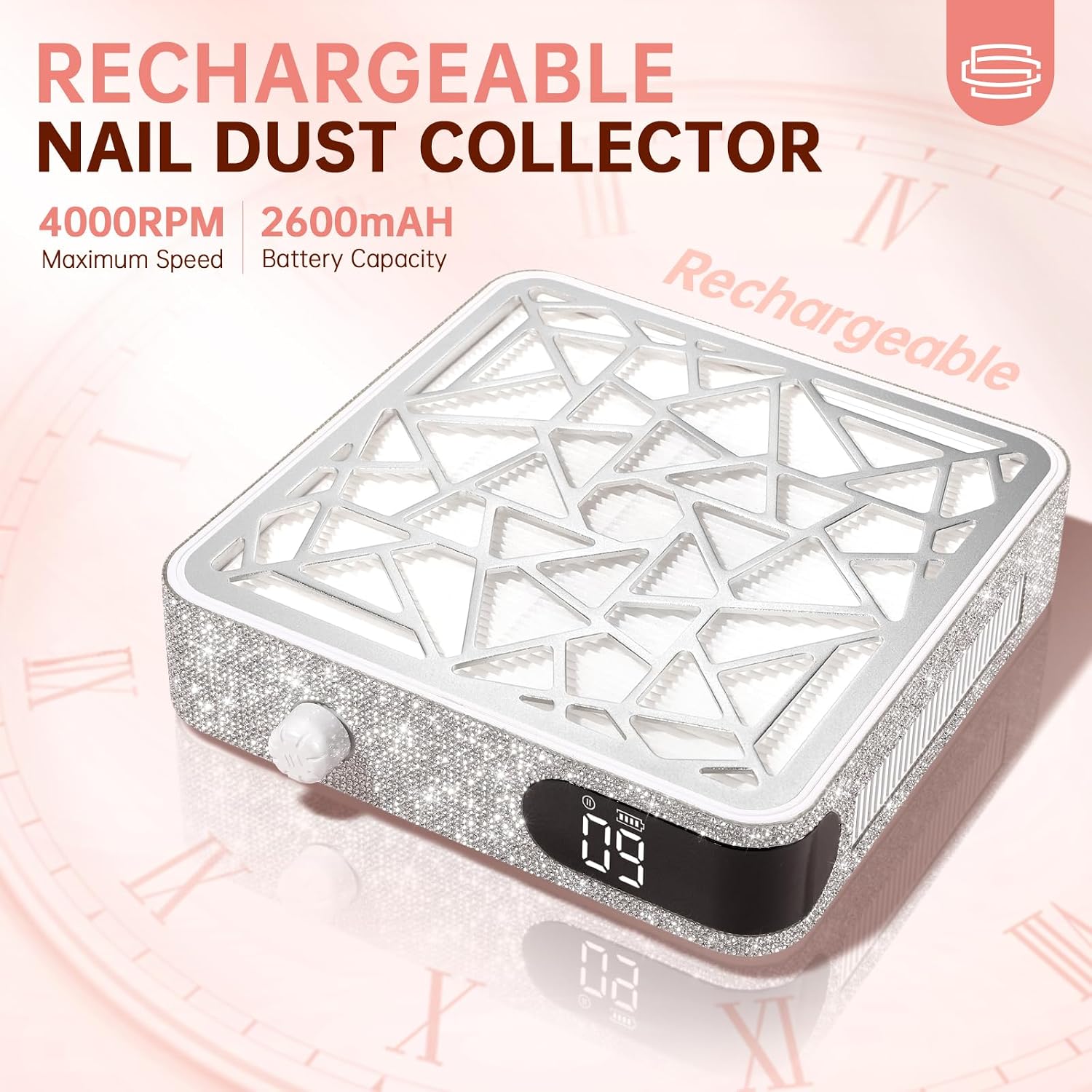 Nail Dust Collector, Cordless Dust Collector Nail Tech, Powerful Vacuum Fan Vent Dust Collector Extractor Dust Suction Machine for Acrylic Nails Polishing, Nail Salon