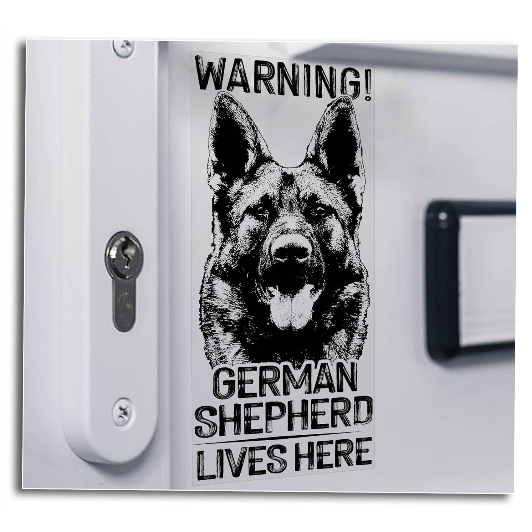 Warning, German Shepherd Lives Here Sticker, Warning Sign Security Beware GSD Car Window Laptop Decal Pet Owner Gift -V31 (External - Black Print)