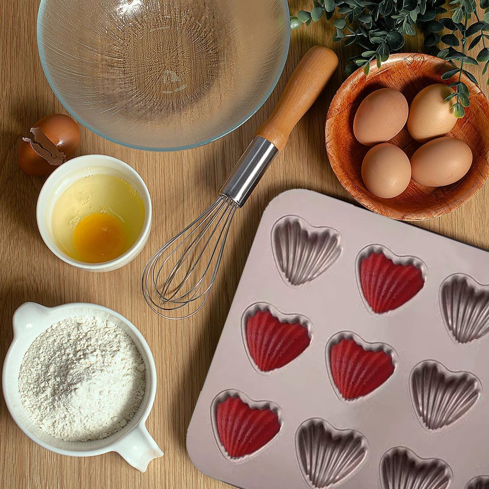 Madeleine Heart Cake Pan, 12 Cavity Heart Shape Cake Pan Mini Tea Cake Pans Non-Stick Heart-shaped Shello Madeleine Pans Bakeware for Baking Valentine's Day Mother's Day