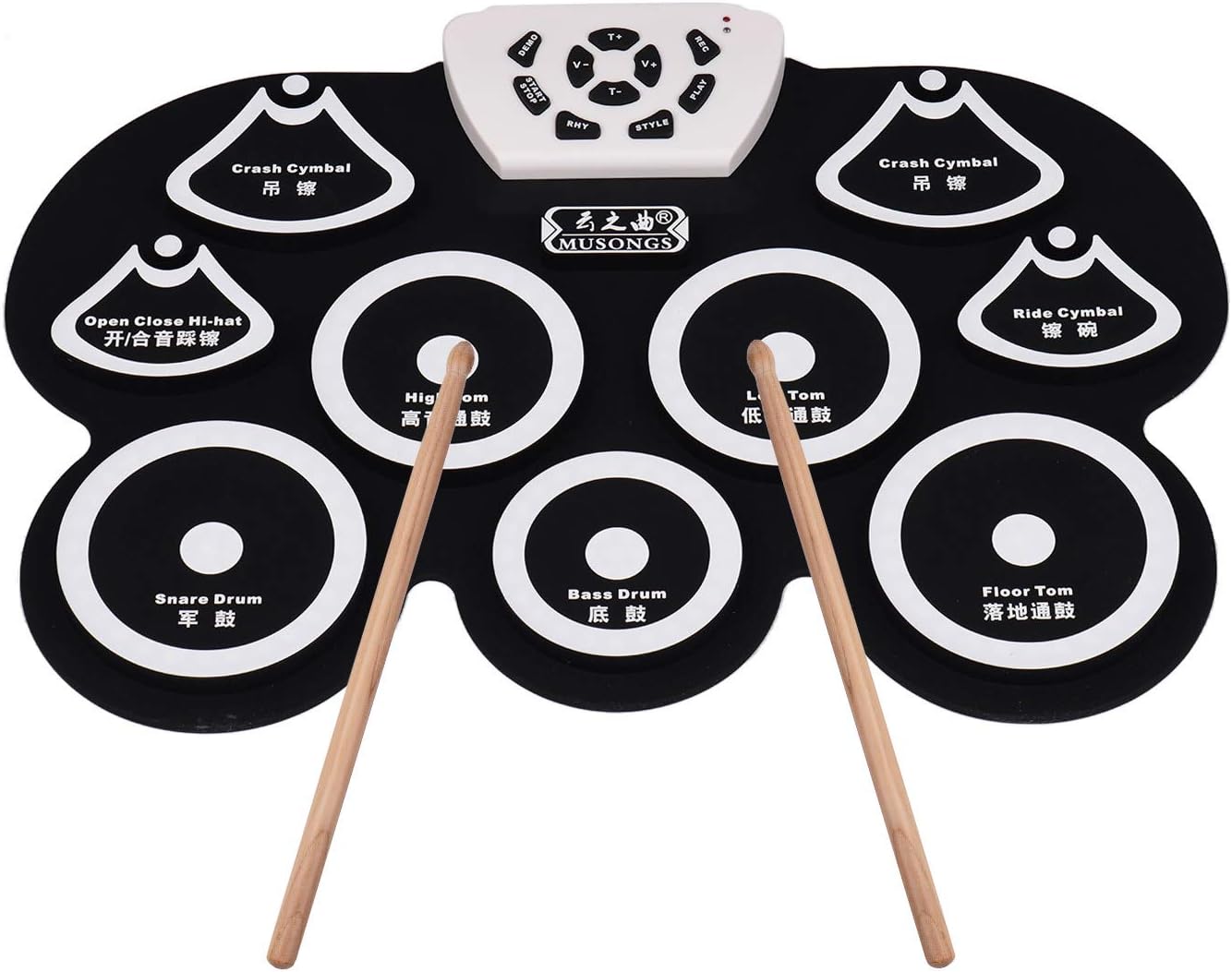 Silicone Portable Foldable Digital USB Roll up Electronic Drum Pad Kit with Stick and Foot Pedal 9 Pads 3 Styles Function Adjustable Speed for Personal Learning