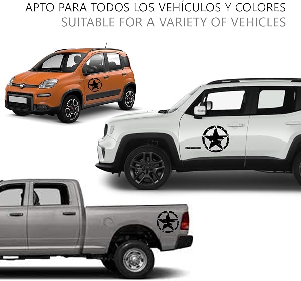 2 Unidades Pegatinas 4x4 Estrella Militar - Varios Tamaños 10cm, 15cm, 20cm, 25cm - Accesorios Todoterreno Vehiculo Historico Off Road (Negro, 25cm x 25cm) - 4