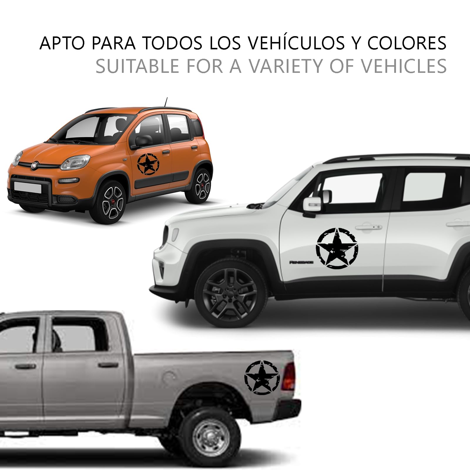 2 Unidades Pegatinas 4x4 Estrella Militar - Varios Tamaños 10cm, 15cm, 20cm, 25cm - Accesorios Todoterreno Vehiculo Historico Off Road (Negro, 25cm x 25cm) — view 4