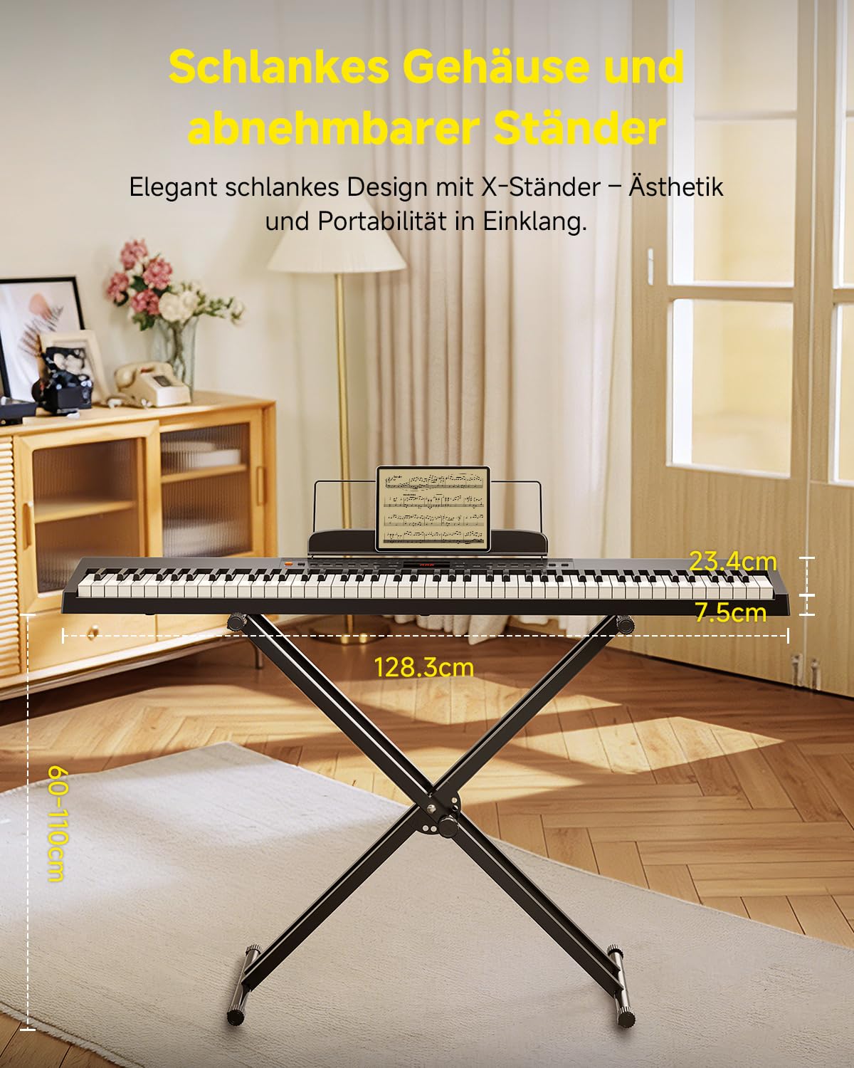 Donner DEP-05 Digitalpiano mit 88 halbgewichteten anschlagdynamischen Tasten für Anfänger, tragbares E-Piano Keyboard Set mit abnehmbarem X-förmigem Ständer und Pedal, Drahtloses und USB-MIDI, Schwarz