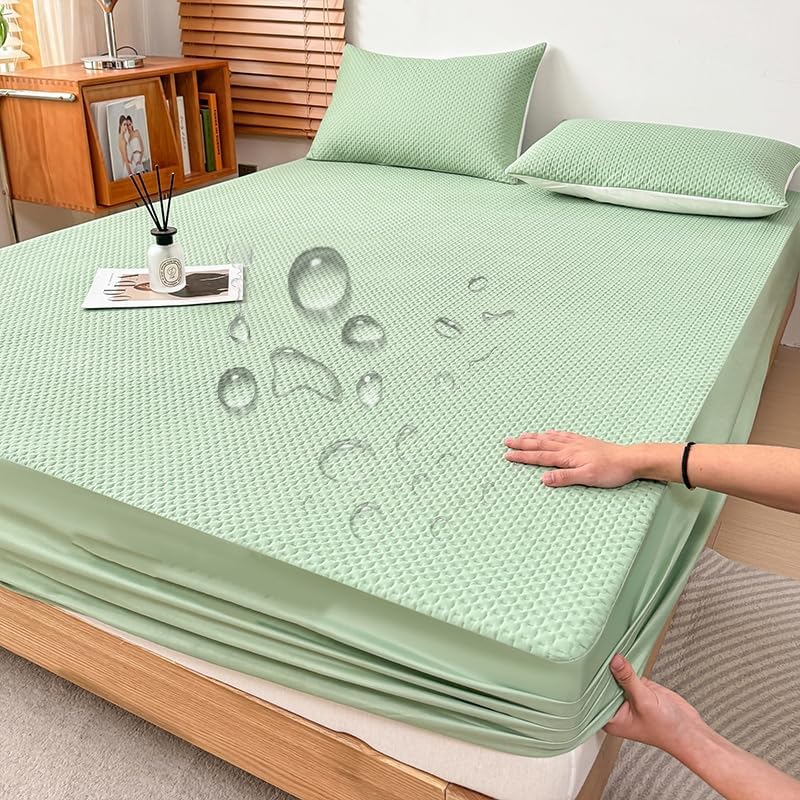 Waterproof Mattress Protector, Breathable Fitted Mattress Pad Cover with Deep Pocket Up to 11'', Noiseless, Anti - Slip, Machine Washable (Green,King 78"x80")