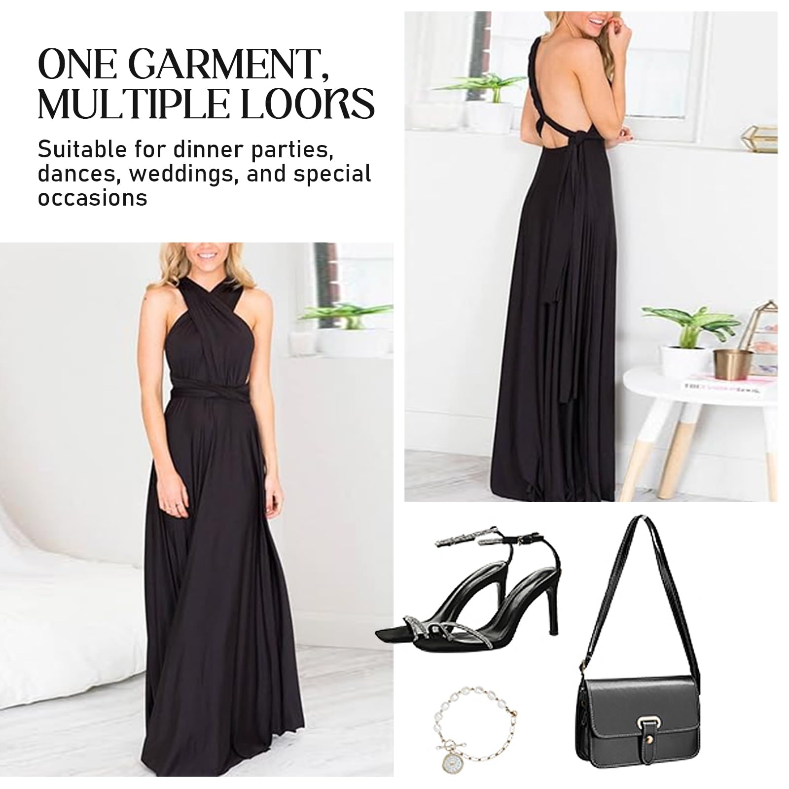 Vestito Infinity da Sera Donna Sexy Multiway a Portafoglio Abito da Damigella d'Onore Elegante Lungo Cerimonia Cocktail Vestito Moda Senza Maniche Aderente Maxi Abito per Ospite di Matrimonio