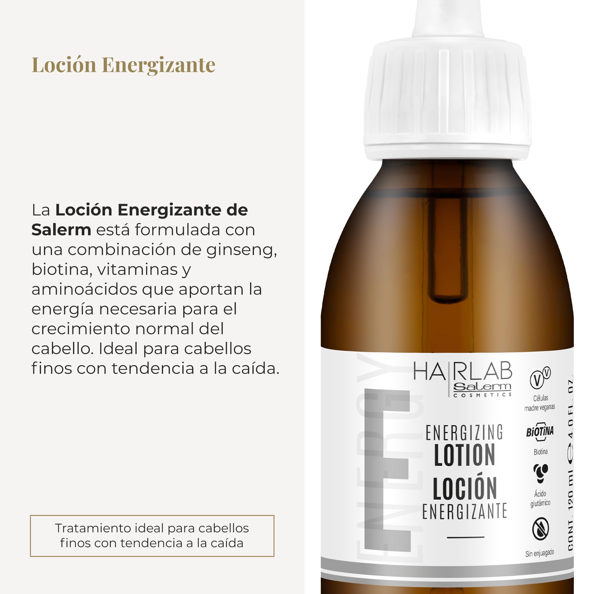 SALERM - Loción Anticaída - Loción Energizante Hair Lab - 120 ml - Tratamiento Anticaída Cabello Mujer y Hombre - para Cabellos Finos - Frena la Caída del Cabello - Estimula la Regeneración Capilar