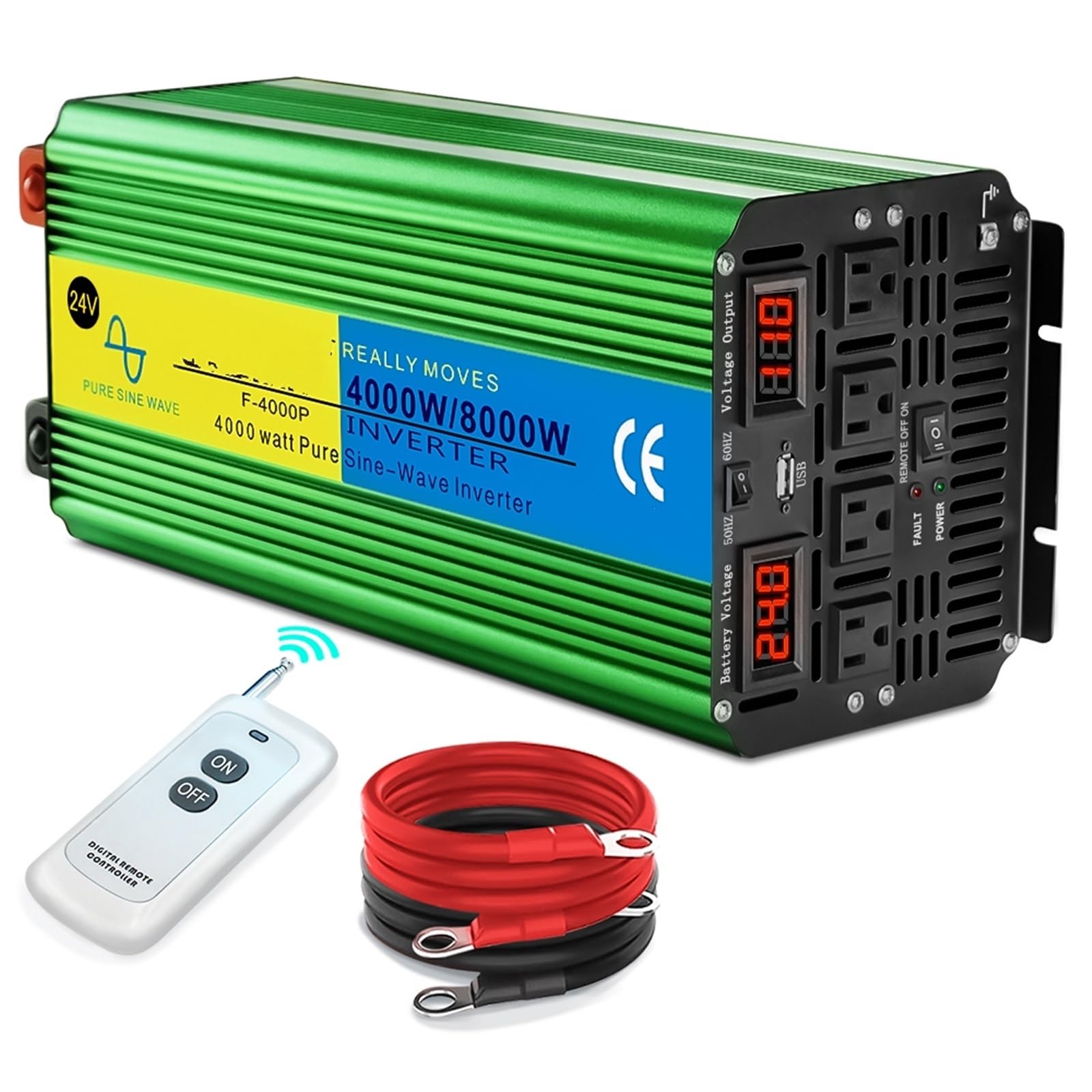 Inversor Inversor De Onda Sinoidal Pura De 2000 W A 8000W CC 12V 110V Inversor De Energía Solar para Caravanas Viajes Al Aire Libre(4000W-8000W Green)