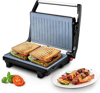 Elato BS206 1000 Watt Ceramic Grill Sandwich Maker, Scratch Resistant, 180° Open Sandwich Griller, Auto Cutoff, Non Toxic BPA, PTFE & PFOA Free, 2 Year Warranty, Regular Bread Size for 2 Slices