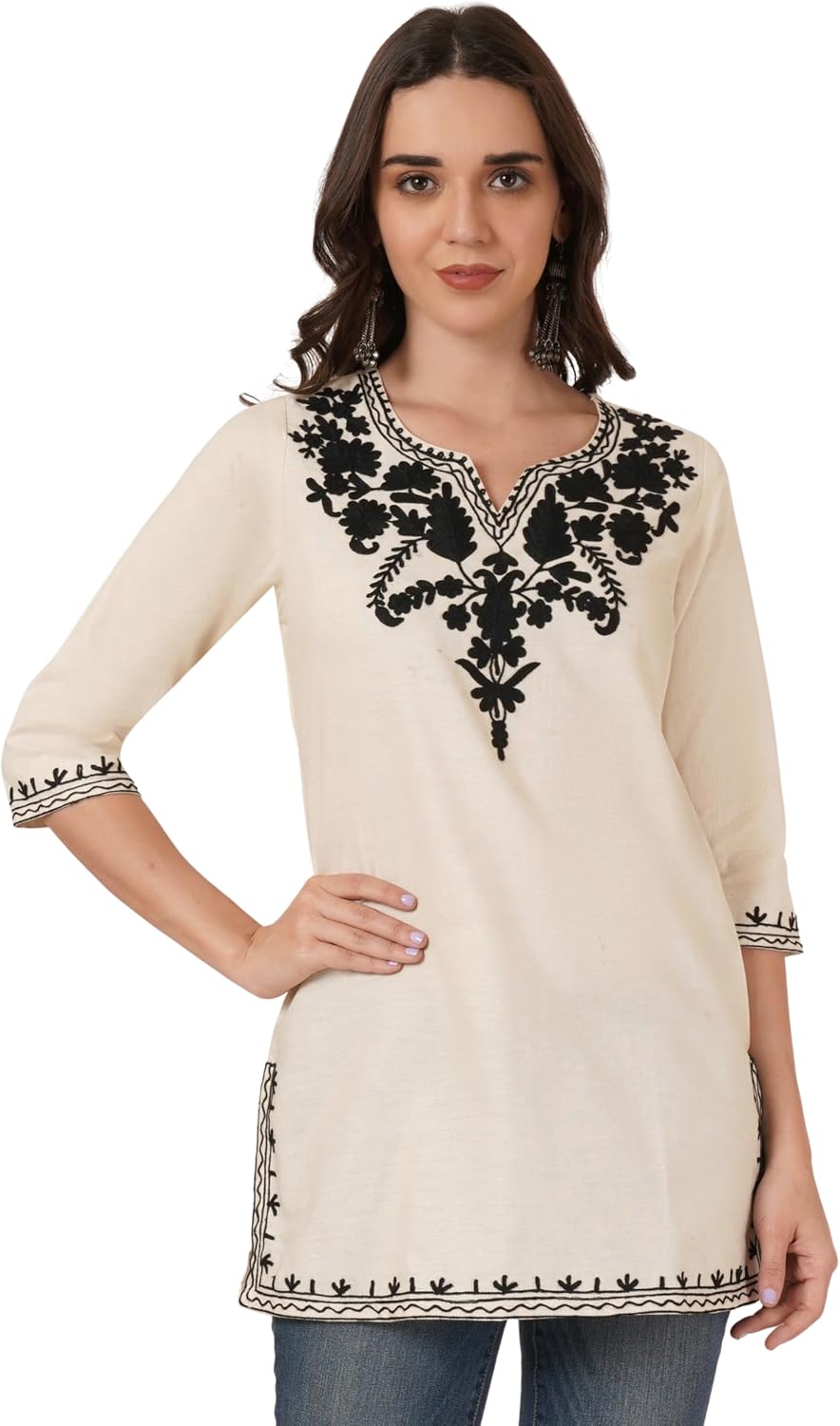 Women's Pure Cotton Embroidered Short Kurti Top | Cotton Top| Women's Kurta
