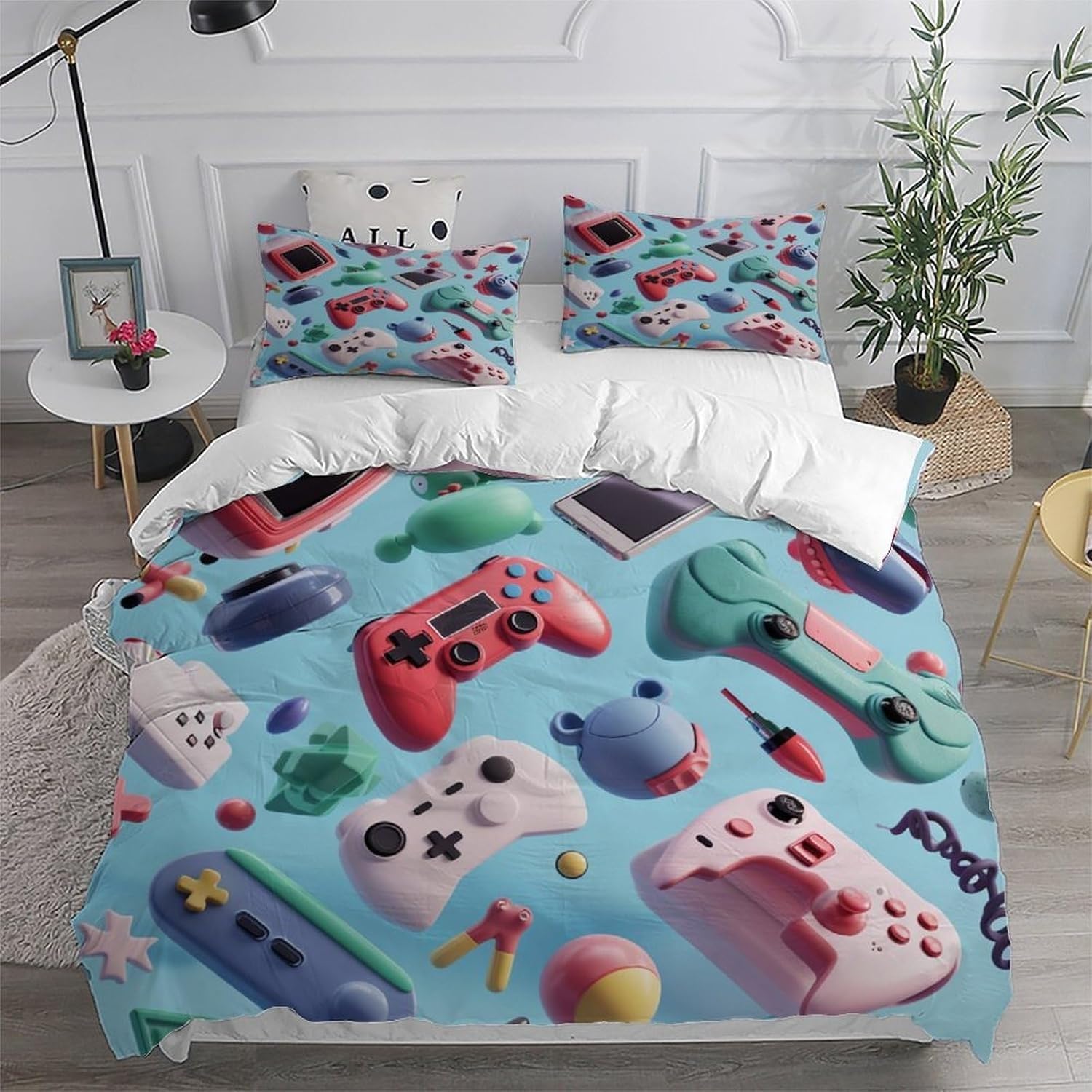 Mando De Juegos Funda Nórdica Cama 135/150 Adolescentes Juego de Funda de Edredón Microfibra 240x220 cm y Fundas de Almohada 50x75 cm Muy Suave y Transpirable