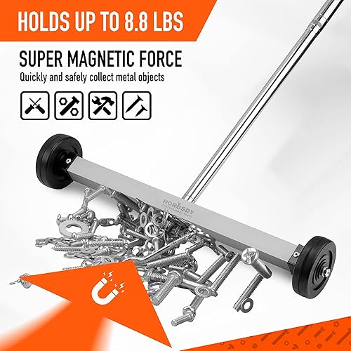 Miniatura 7 de HORUSDY Barredora magnética rodante de 17 pulgadas con ruedas, mango ajustable, imán resistente de capacidad de 8.8 libras para recoger las uñas