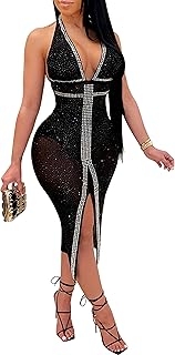 Women's Sexy Elegant Rhinestone Mesh See Through Bodycon Party Club Night Prom Dress - Buy now