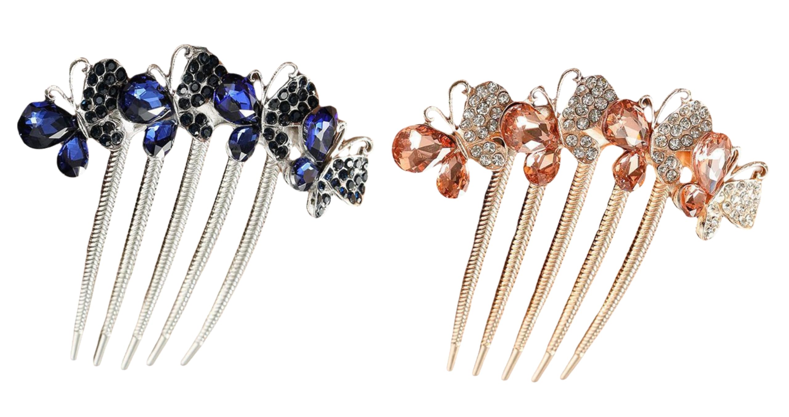 LOHGOU 2 Pcs Rhinestones Butterfly Hair Side Combs Bride Crystal Hair Combs Clips for Women Girls Long Teeth Hair Clips Hair Accessories for Wedding