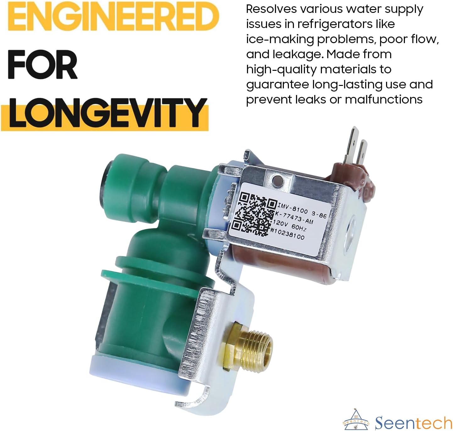 Seentech W10238100 Refrigerator Water Inlet Valve – Replacement Part for Whirlpool, Kenmore Fridge – Replaces W10498992, W11451511, W11512399, AP6017532, W10865826, W10726788