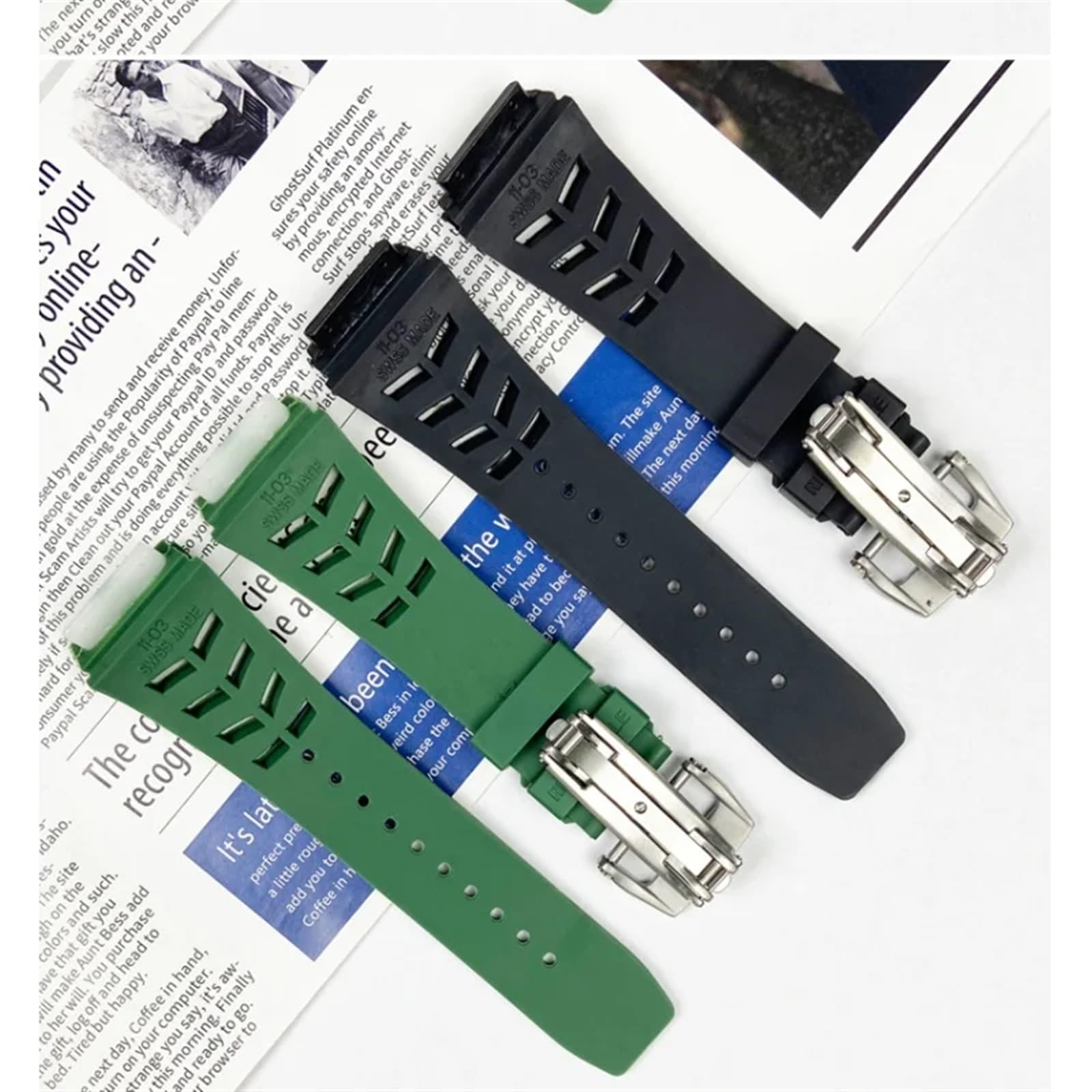 25 mm gumowy silikonowy pasek do zegarka Richard Mille pasek ze stali nierdzewnej składana klamra niebieski pasek akcesoria do zegarków niebieski pasek