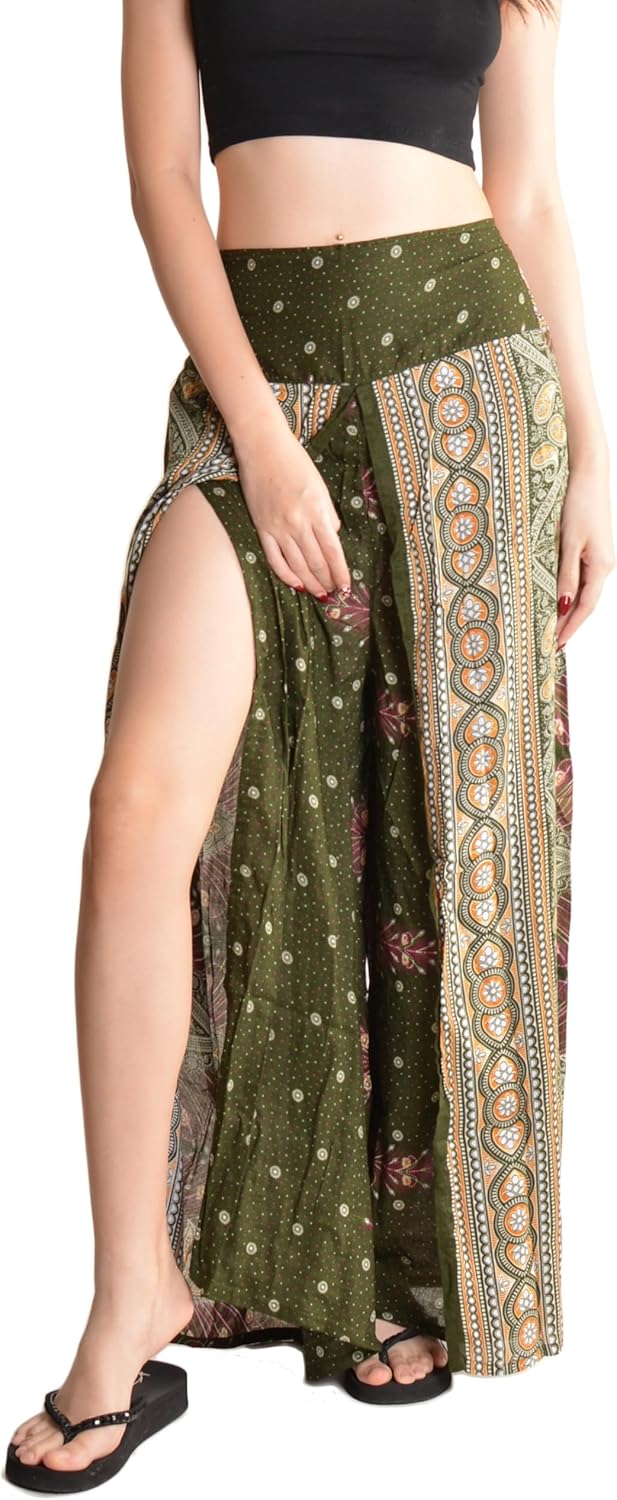 Orient Trail Womens Palazzo Slit Leg Wide Leg Wrap Pants Casual Beach Boho Hippie Bohemian Pilates Flowy Pants Sizes 2-18