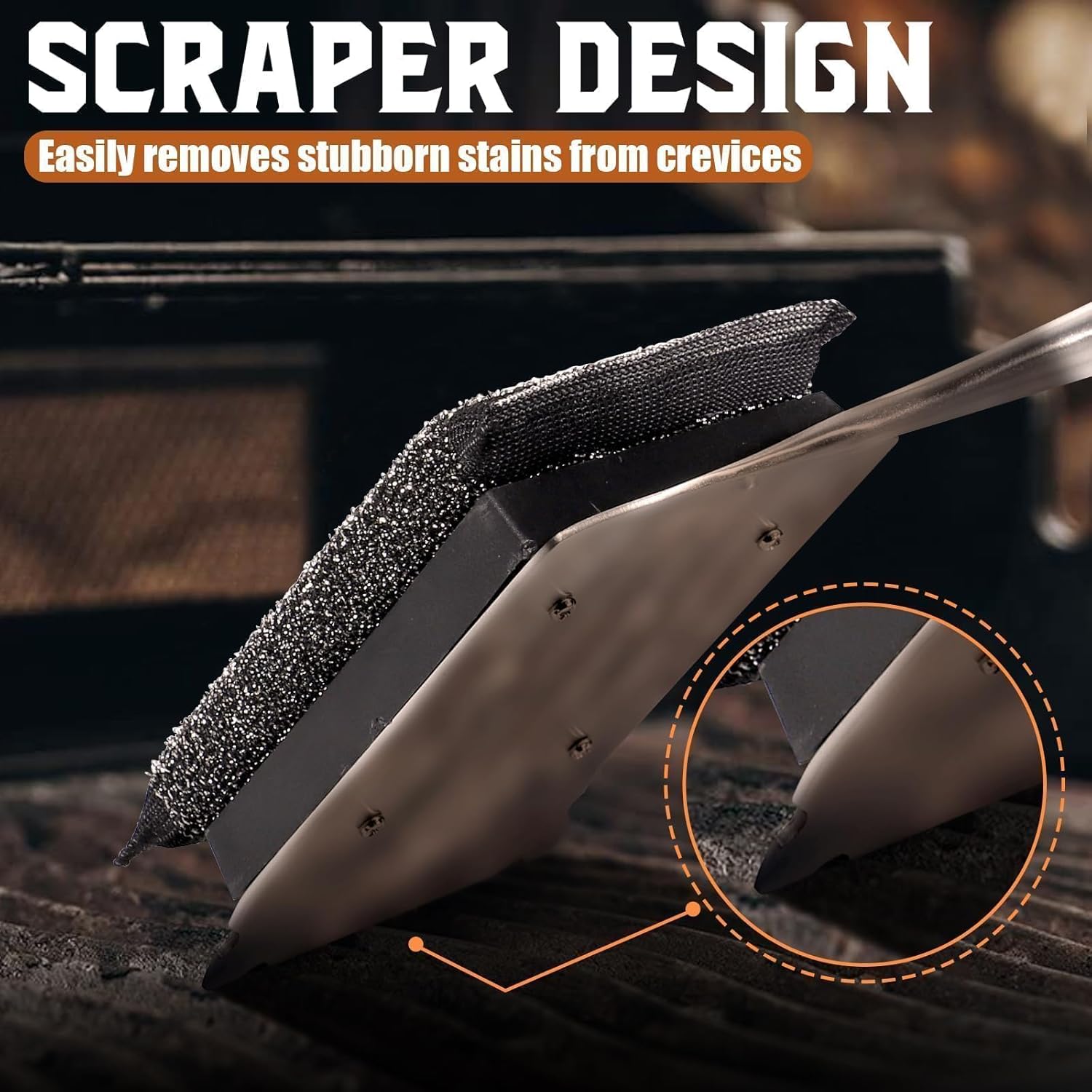 PURPLEBIRD Grill Brush Bristle Free for Outdoor Grill, 3 in 1 BBQ Brush with Scraper & Bottle Opener, Grills Cleaning Brushes with 1 Replacement Head, Grills Scrubber with Wood Handle