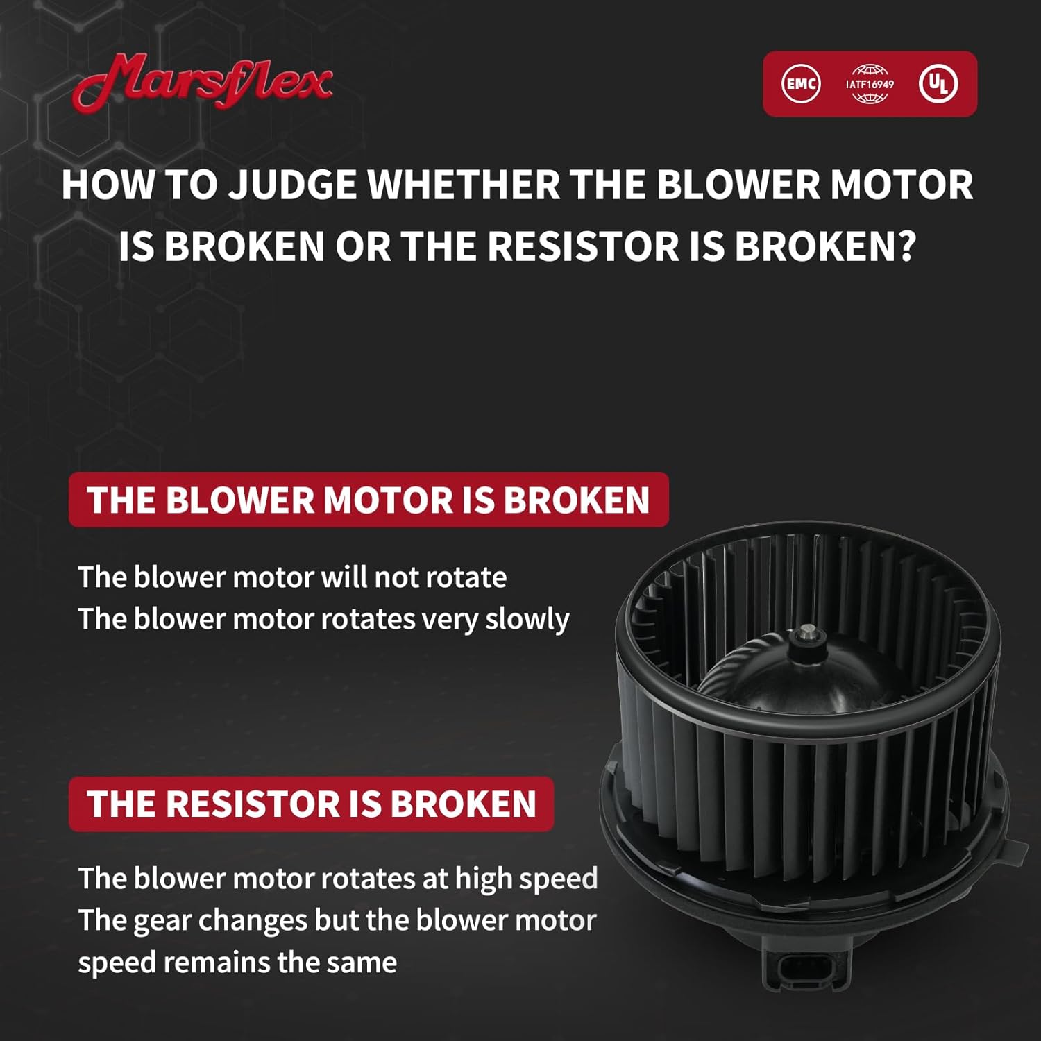 Marsflex Front Blower Motor 700191 for 2003-2011 Chevy Silverado Avalanche Suburban, for GMC Sierra Yukon, 2004 2005 2006 2007 2008 2009 2010 Automotive Replacement Blower Motor Fan OE: 88986838