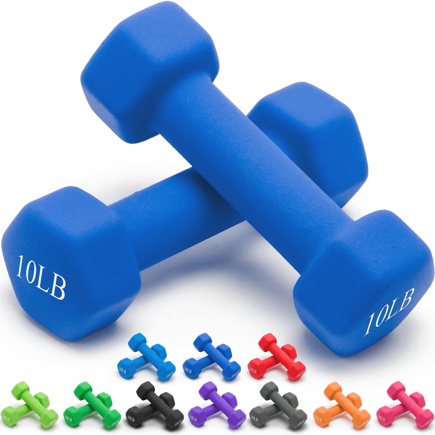 Portzon Weights Dumbbells 10 Colors Options Compatible Fitness Neoprene Dumbbell Weight Pairs with Anti-Roll Square Head Hand Weights