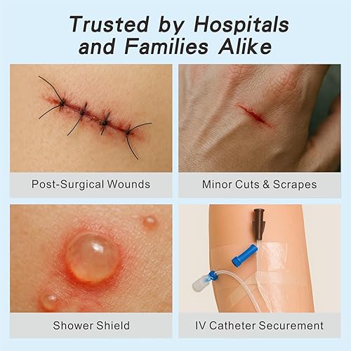 Miniatura 7 de Apósito de película transparente impermeable con almohadilla absorbente, paquete de 50 vendajes adhesivos estériles para heridas postquirúrgicas,