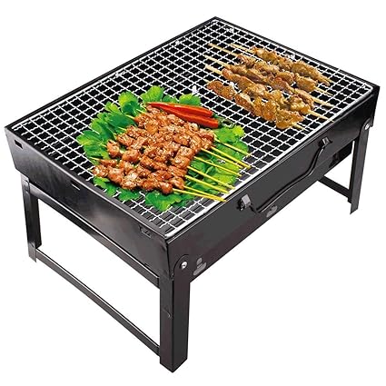 Swadhin Folding Portable Outdoor Barbeque Charcoal BBQ Grill Oven Black Carbon Steel, Black BBQ Toaster Briefcase Style BBQ Grill Oven for Home Outdoor Picnic Camping Travelling