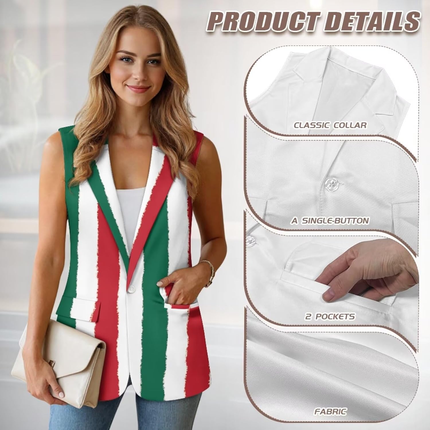 Blazer Vest for Women Suits Tops Fashion Outwear Sleeveless Work Office Jacket Waistcoat with Pockets