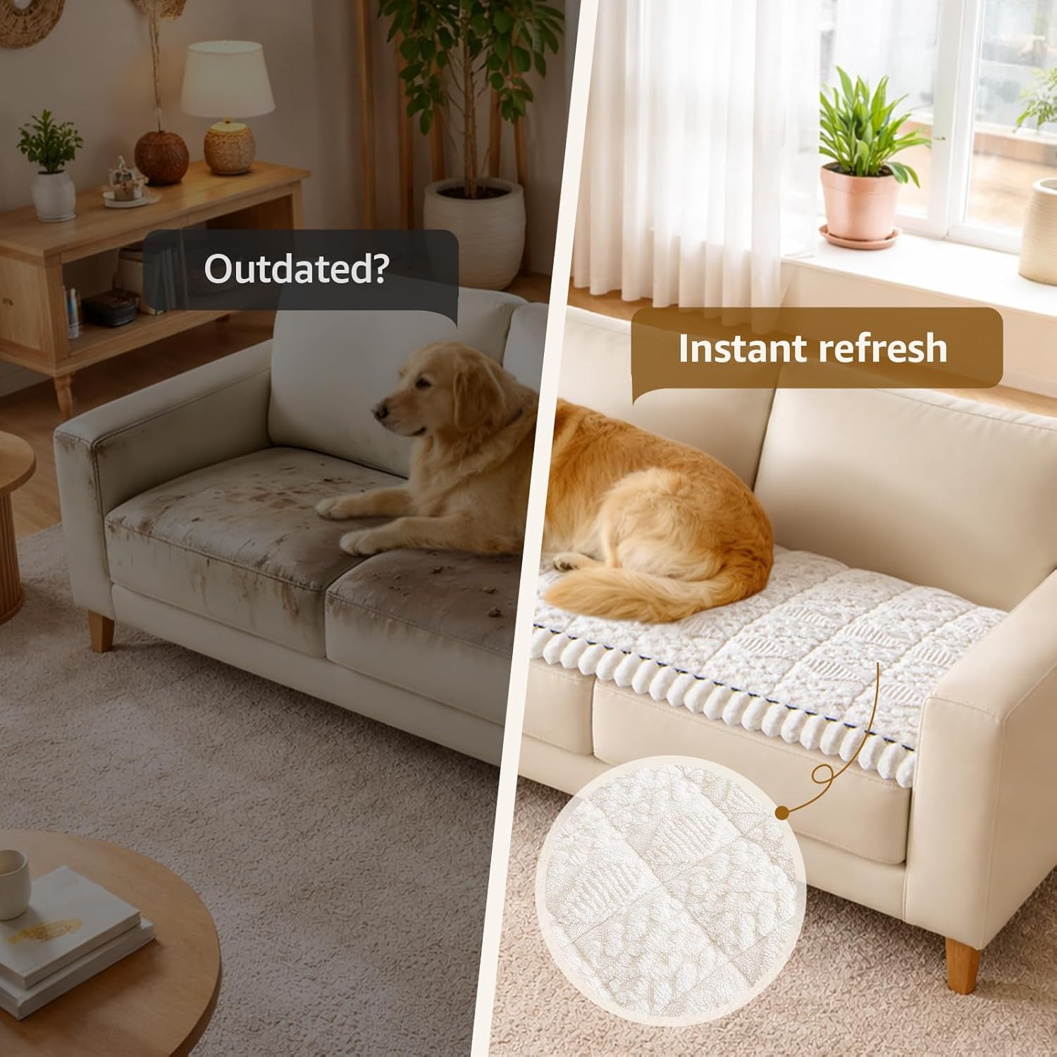 LOOBANI Couch Covers for Dogs, Non Slip Sofa Covers for Pets Washable, Thick Pet Couch Covers Mat for 3/L Shape Seat Sofa Hair Resistant, Home Decor Couch Protector Pet Friendly, 27.6" x 82.7", White