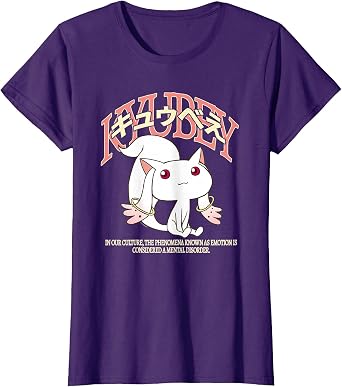 Madoka Magica Kyubey Varsity Style with Kanji Anime T-Shirt